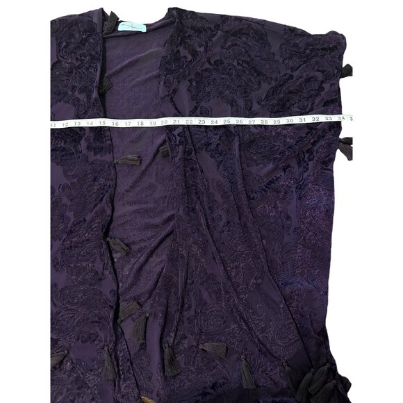 Kimono Swim Cover Up Tassel Burnout Velvet Purple - Picture 5 of 6